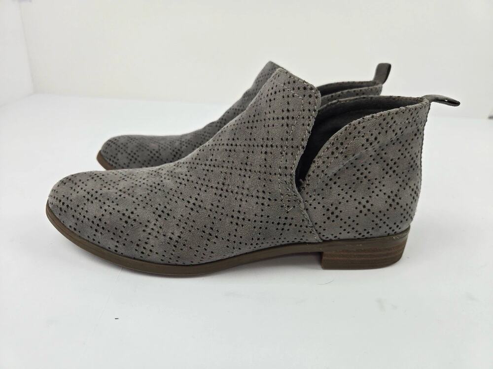 Dr Scholl's Ankle Booties Women Size 6.5 Gray Leather Comfort Eyelet Heel Boots